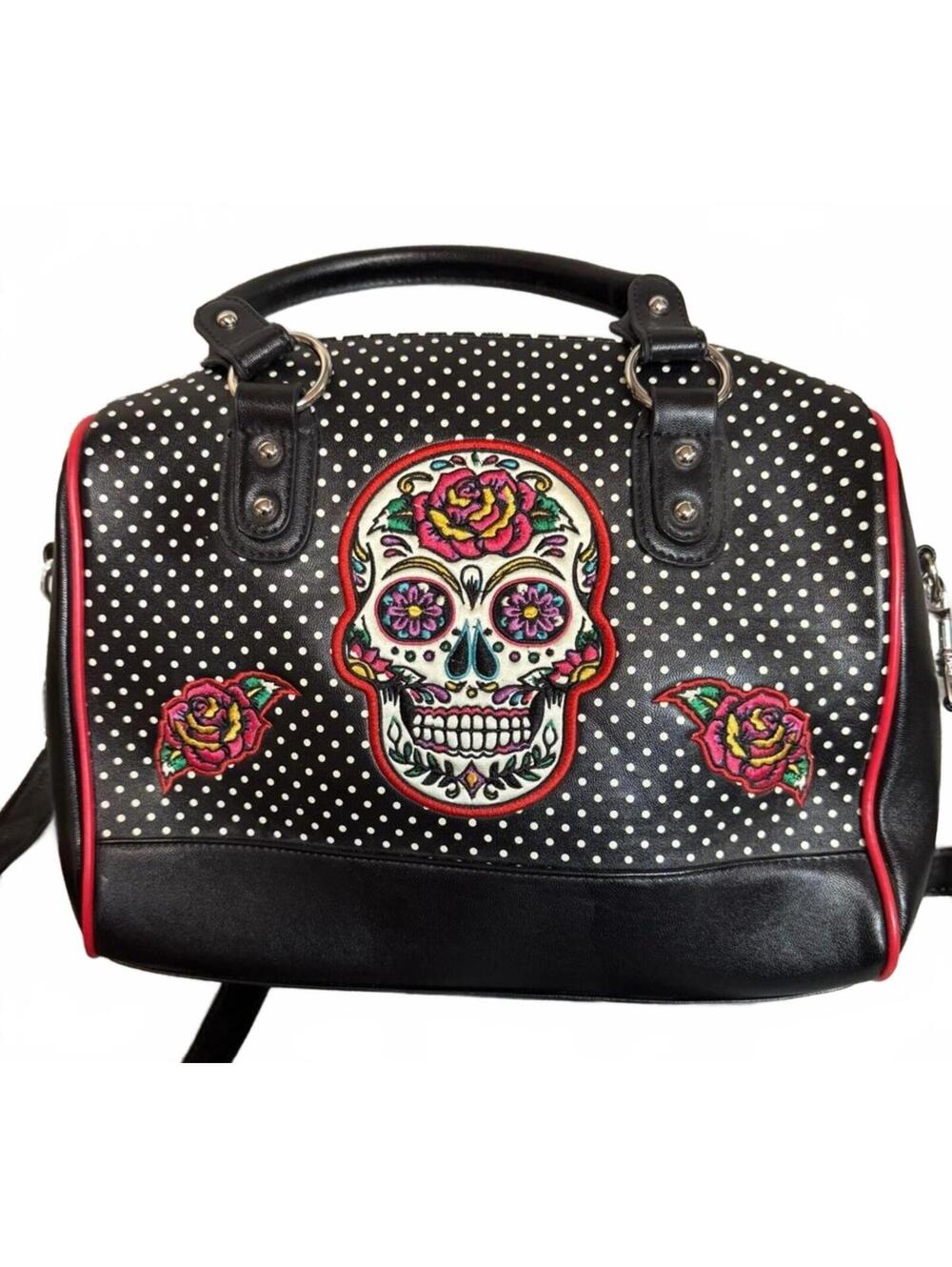 Banned Alternative Sugar Skull Polka Dot Satchel Bag